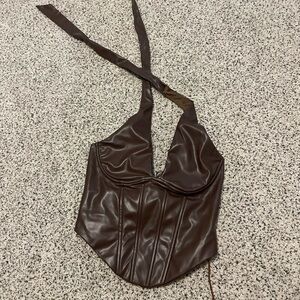 Windsor Brown Faux Leather Crop Top